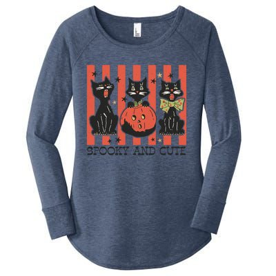 Spooky And Cute Black Cat Lover Vintage Halloween Ghost Cats Cool Gift Women's Perfect Tri Tunic Long Sleeve Shirt