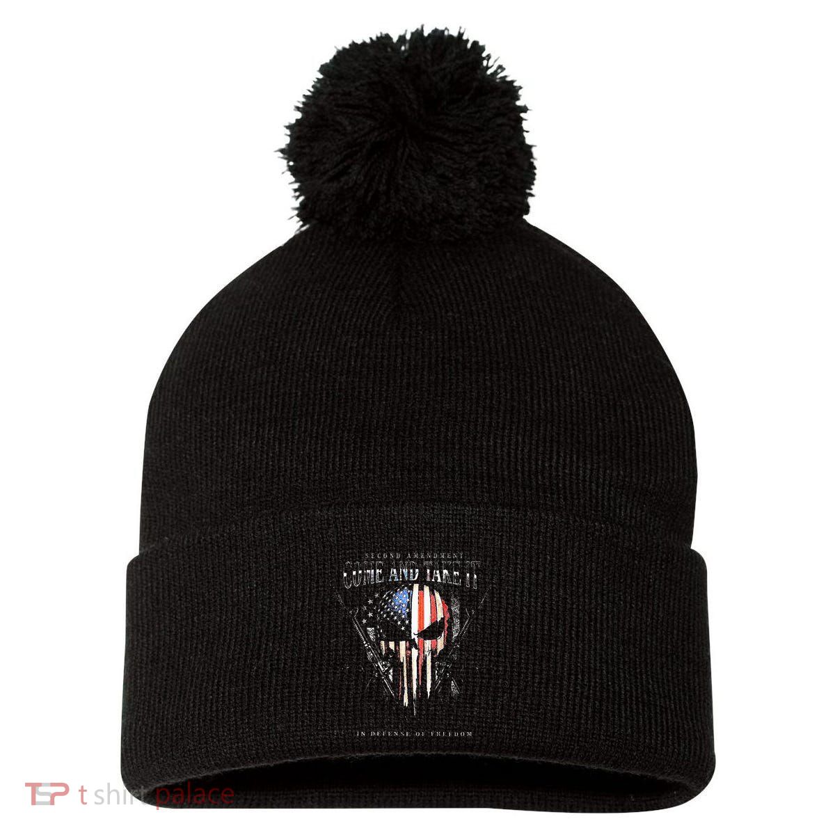 Second Amendment Come And Take It In Defense Of Freedom Pom Pom 12in Knit Beanie