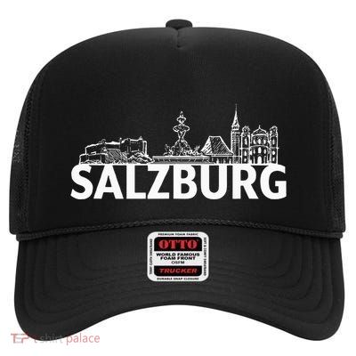 Salzburg Austria City Skyline Silhouette Outline Sketch High Crown Mesh Back Trucker Hat