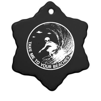 Surfing Alien Cool Surf Take Me To Your Beaches Ceramic Star Ornament