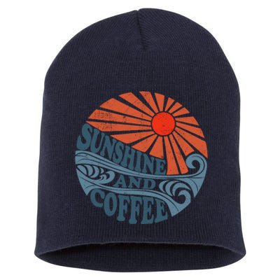 Sunshine And Coffee Funny Retro 70S Vintage Beach Vacation Short Acrylic Beanie