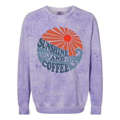 Sunshine And Coffee Funny Retro 70S Vintage Beach Vacation Colorblast Crewneck Sweatshirt