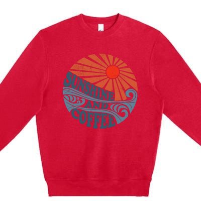 Sunshine And Coffee Funny Retro 70S Vintage Beach Vacation Premium Crewneck Sweatshirt