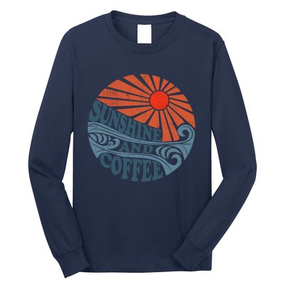 Sunshine And Coffee Funny Retro 70S Vintage Beach Vacation Long Sleeve Shirt