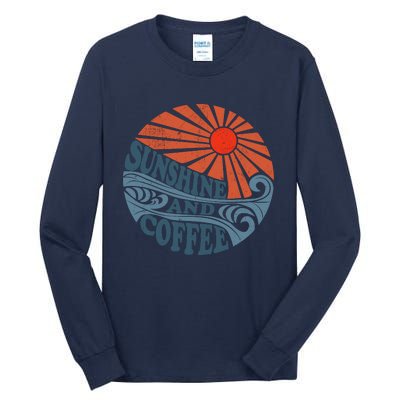 Sunshine And Coffee Funny Retro 70S Vintage Beach Vacation Tall Long Sleeve T-Shirt