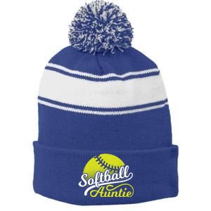 Softball Aunt Coach Softball Auntie Meaningful Gift Stripe Pom Pom Beanie