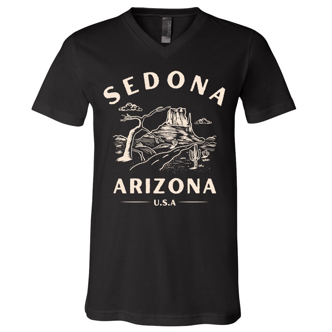 Sedona Arizona Cactus Sunset Desert V-Neck T-Shirt