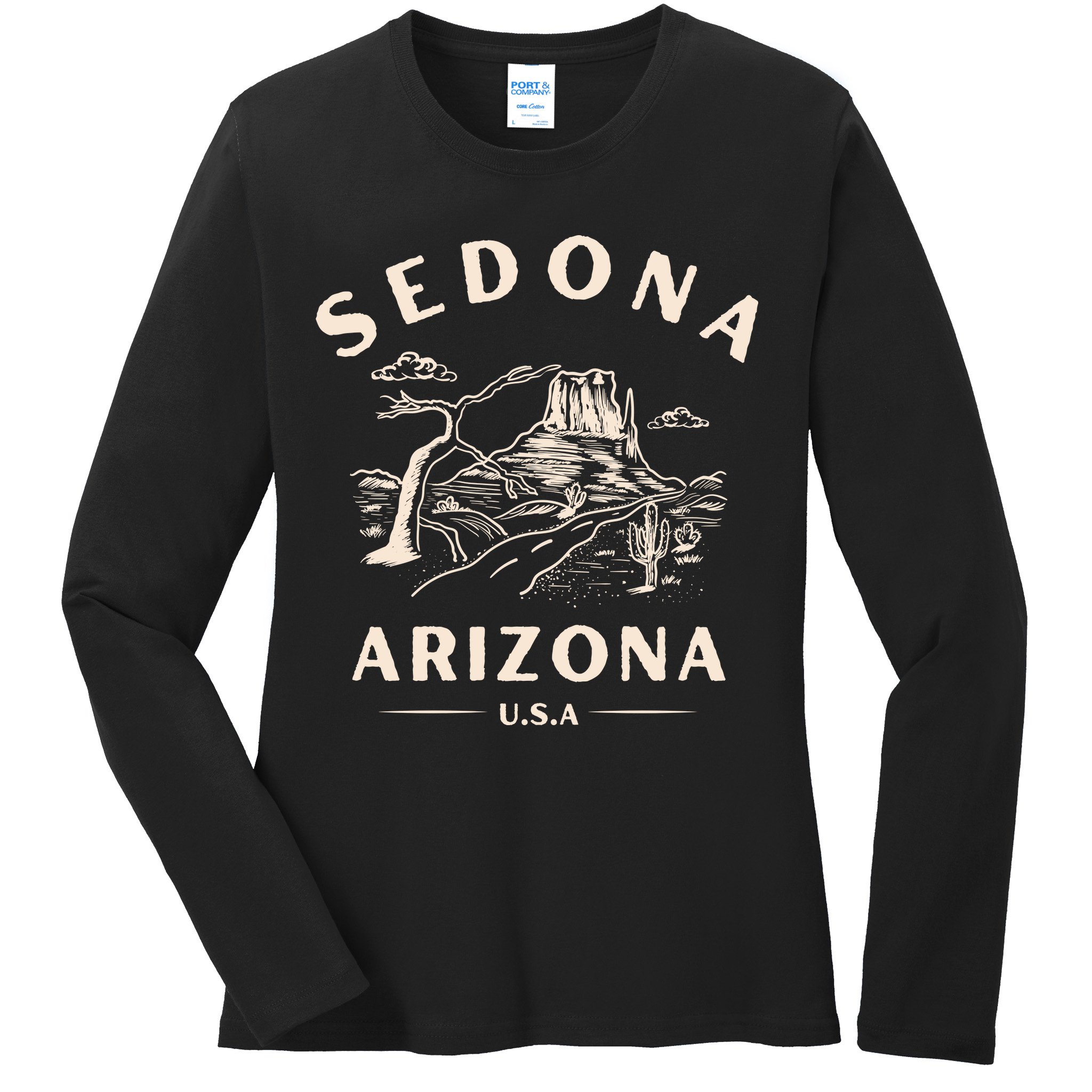Sedona Arizona Cactus Sunset Desert Ladies Long Sleeve Shirt