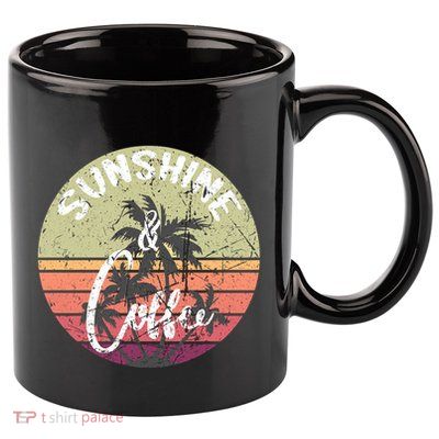 Sunshine And Coffee Funny Retro Vintage Sunset Palm Trees Gift 11oz C Handle Ceramic Mug