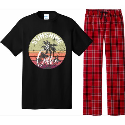 Sunshine And Coffee Funny Retro Vintage Sunset Palm Trees Gift Pajama Set