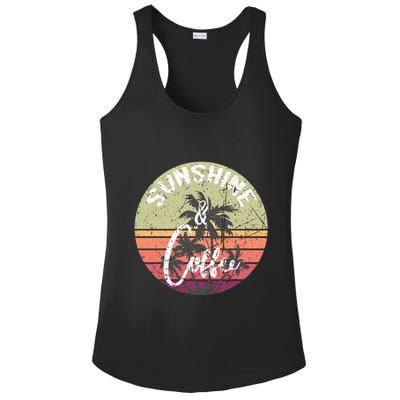 Sunshine And Coffee Funny Retro Vintage Sunset Palm Trees Gift Ladies PosiCharge Competitor Racerback Tank