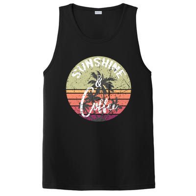 Sunshine And Coffee Funny Retro Vintage Sunset Palm Trees Gift PosiCharge Competitor Tank