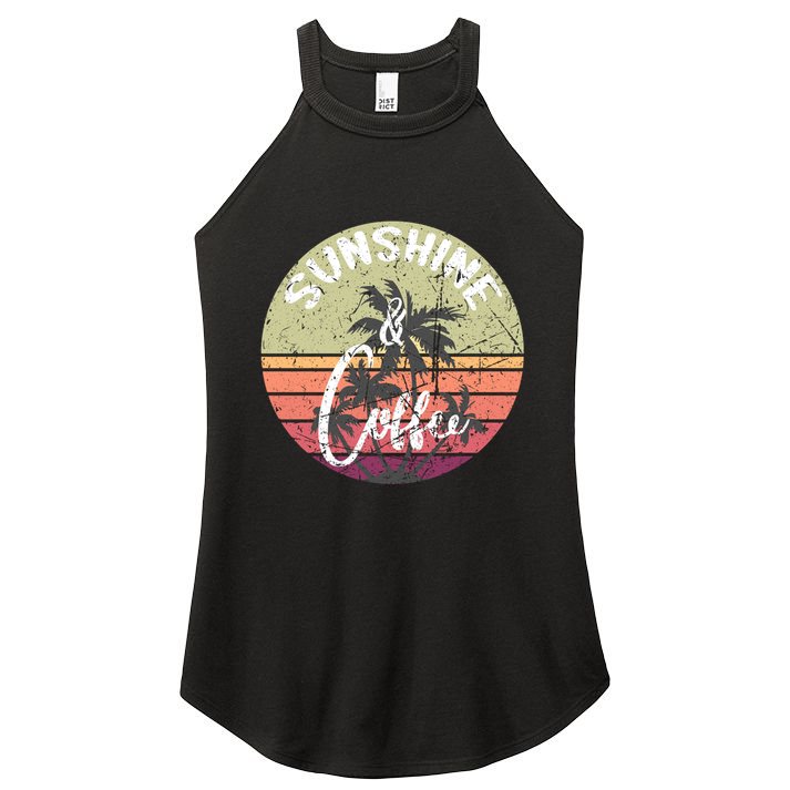Sunshine And Coffee Funny Retro Vintage Sunset Palm Trees Gift Women's Perfect Tri Rocker Tank
