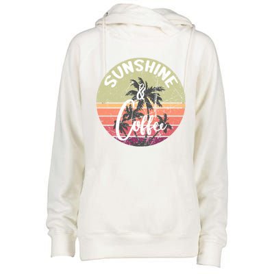 Sunshine And Coffee Funny Retro Vintage Sunset Palm Trees Gift Womens Funnel Neck Pullover Hood