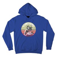 Sunshine And Coffee Funny Retro Vintage Sunset Palm Trees Gift Hoodie