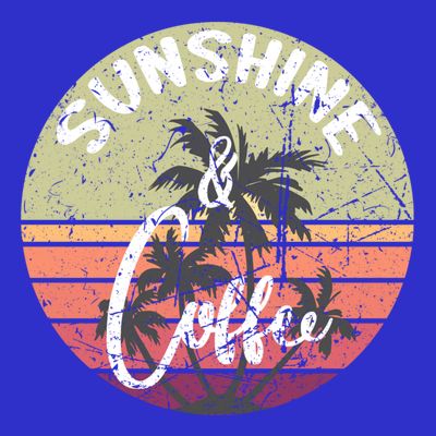 Sunshine And Coffee Funny Retro Vintage Sunset Palm Trees Gift T-Shirt