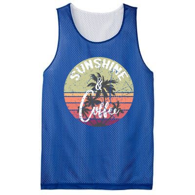 Sunshine And Coffee Funny Retro Vintage Sunset Palm Trees Gift Mesh Reversible Basketball Jersey Tank