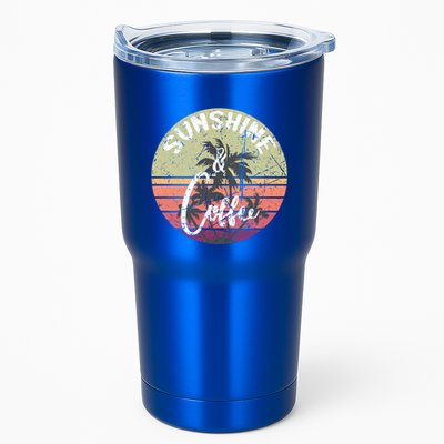 Sunshine And Coffee Funny Retro Vintage Sunset Palm Trees Gift Tumbler