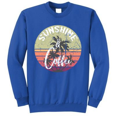 Sunshine And Coffee Funny Retro Vintage Sunset Palm Trees Gift Tall Sweatshirt