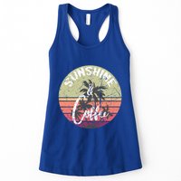 Sunshine And Coffee Funny Retro Vintage Sunset Palm Trees Gift Womens Tank Top