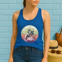 Sunshine And Coffee Funny Retro Vintage Sunset Palm Trees Gift Womens Tank Top
