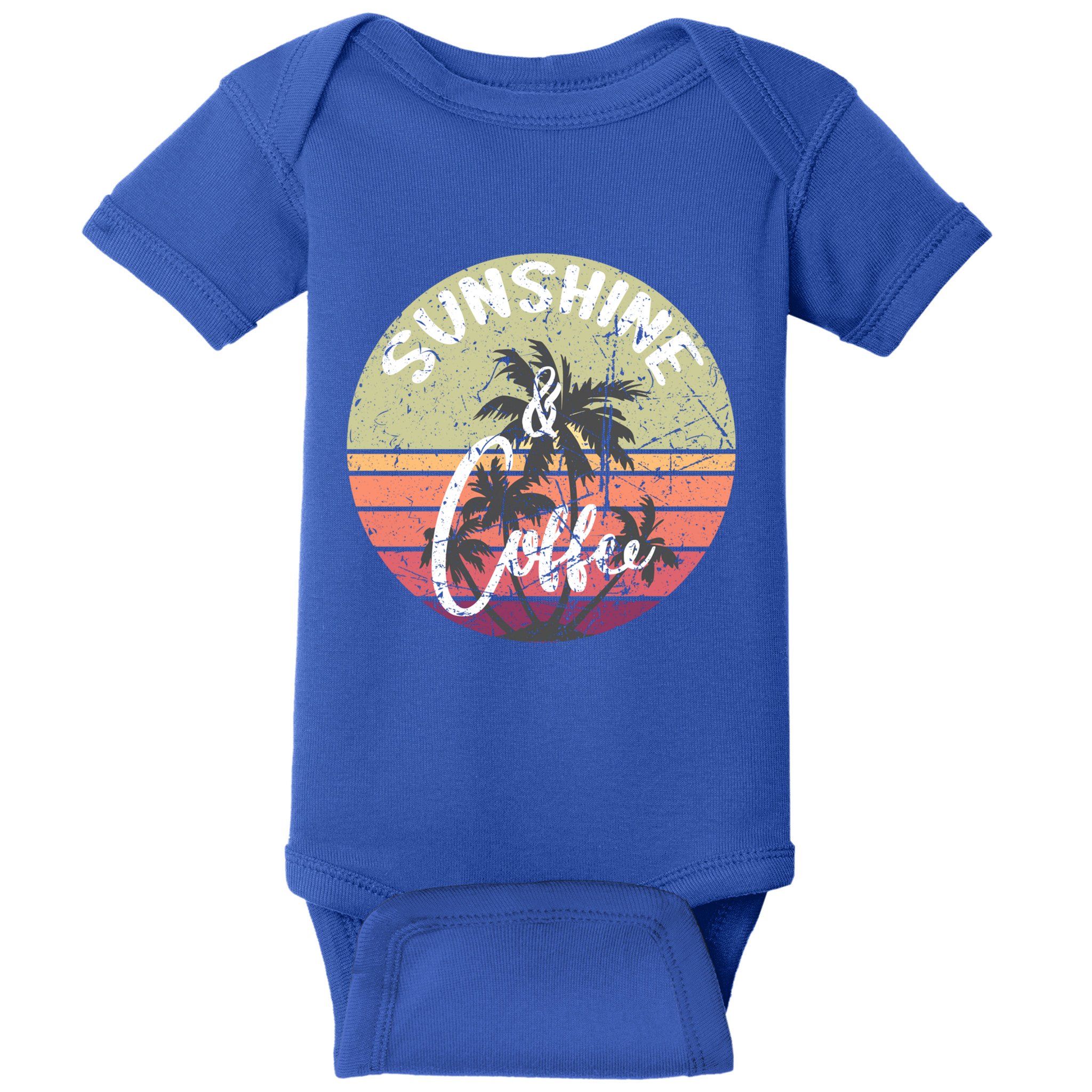Sunshine And Coffee Funny Retro Vintage Sunset Palm Trees Gift Baby Bodysuit