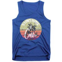 Sunshine And Coffee Funny Retro Vintage Sunset Palm Trees Gift Tank Top