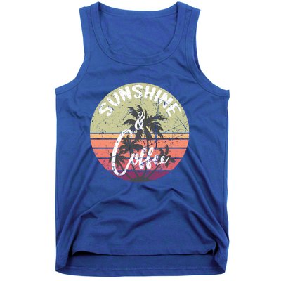 Sunshine And Coffee Funny Retro Vintage Sunset Palm Trees Gift Tank Top