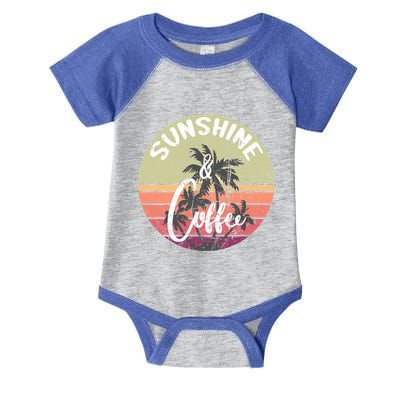Sunshine And Coffee Funny Retro Vintage Sunset Palm Trees Gift Infant Baby Jersey Bodysuit