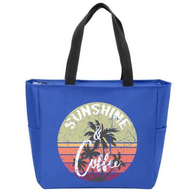 Sunshine And Coffee Funny Retro Vintage Sunset Palm Trees Gift Zip Tote Bag