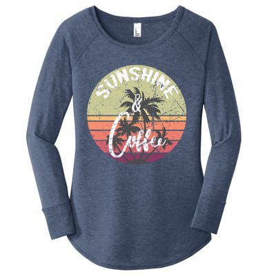 Sunshine And Coffee Funny Retro Vintage Sunset Palm Trees Gift Women's Perfect Tri Tunic Long Sleeve Shirt