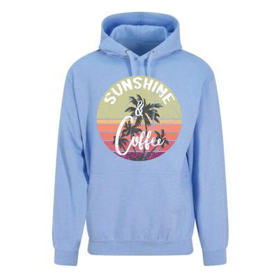 Sunshine And Coffee Funny Retro Vintage Sunset Palm Trees Gift Unisex Surf Hoodie