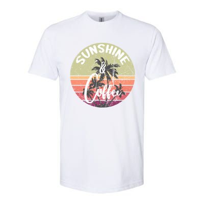 Sunshine And Coffee Funny Retro Vintage Sunset Palm Trees Gift Softstyle CVC T-Shirt