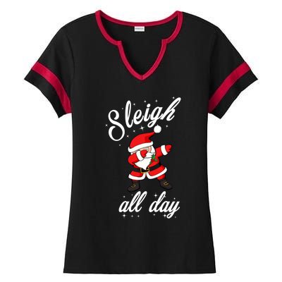 Sleigh All Day Dabbing Santa Funny Christmas Gift Ladies Halftime Notch Neck Tee