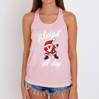 Sleigh All Day Dabbing Santa Funny Christmas Gift Women's Knotted Racerback Tank