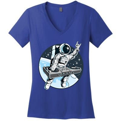 Space Astronaut Dj Disc Jockey Dancing Graphic Cool Designs Funny Gift Women's V-Neck T-Shirt