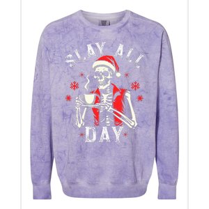 Slay All Day Skeleton Christmas Coffee Funny Holiday Colorblast Crewneck Sweatshirt