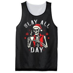 Slay All Day Skeleton Christmas Coffee Funny Holiday Mesh Reversible Basketball Jersey Tank