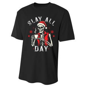 Slay All Day Skeleton Christmas Coffee Funny Holiday Performance Sprint T-Shirt