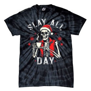 Slay All Day Skeleton Christmas Coffee Funny Holiday Tie-Dye T-Shirt