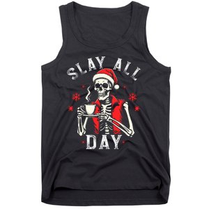 Slay All Day Skeleton Christmas Coffee Funny Holiday Tank Top