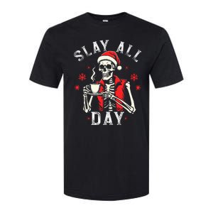 Slay All Day Skeleton Christmas Coffee Funny Holiday Softstyle CVC T-Shirt