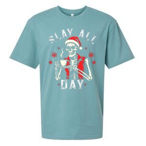 Slay All Day Skeleton Christmas Coffee Funny Holiday Sueded Cloud Jersey T-Shirt