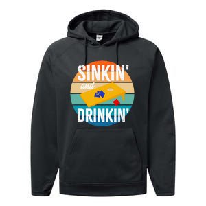 Sinkin' and Drinkin cornhole Sinking Drinking funny Cornhole Performance Fleece Hoodie