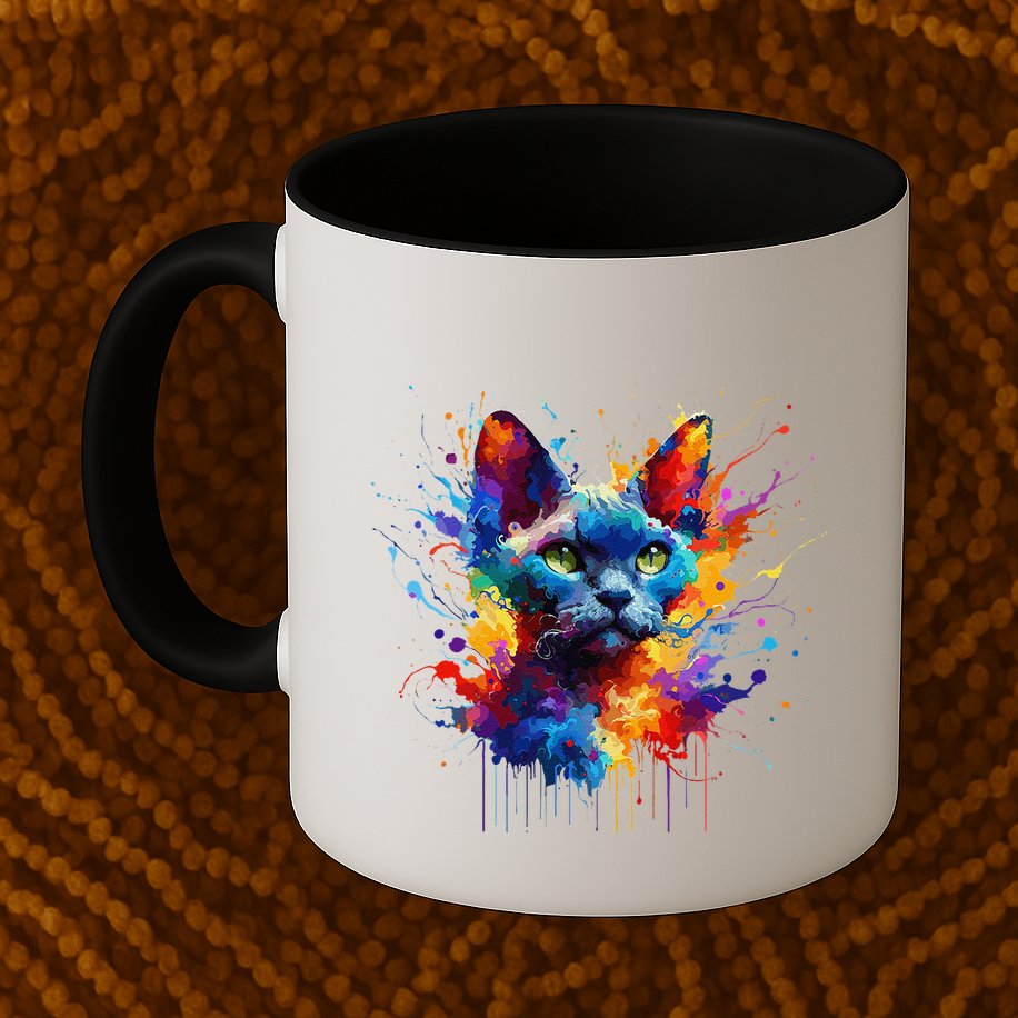Splash Art Devon Rex Pixie Cats .Png Mug