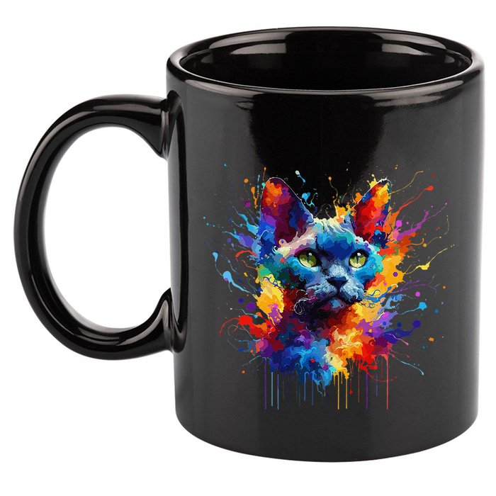 Splash Art Devon Rex Pixie Cats .Png 11oz C Handle Ceramic Mug
