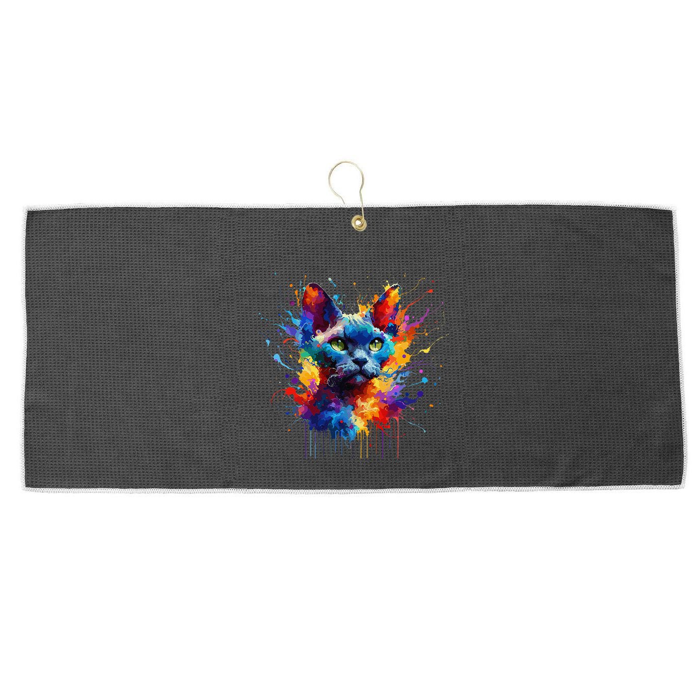 Splash Art Devon Rex Pixie Cats .Png Large Microfiber Waffle Golf Towel