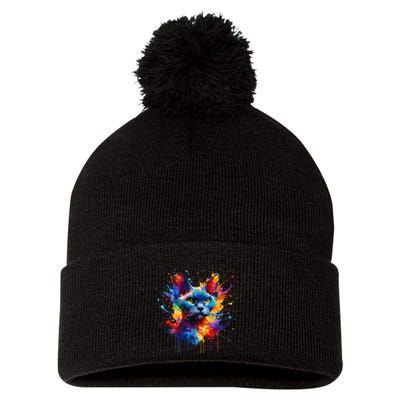 Splash Art Devon Rex Pixie Cats .Png Pom Pom 12in Knit Beanie