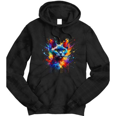 Splash Art Devon Rex Pixie Cats .Png Tie Dye Hoodie
