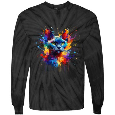 Splash Art Devon Rex Pixie Cats .Png Tie-Dye Long Sleeve Shirt